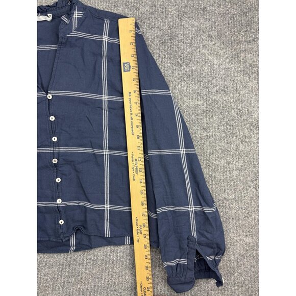 Carve Designs Shirt Womens Large Navy Windowpane Plaid Collar Long Sleeve Top - Picture 5 of 6